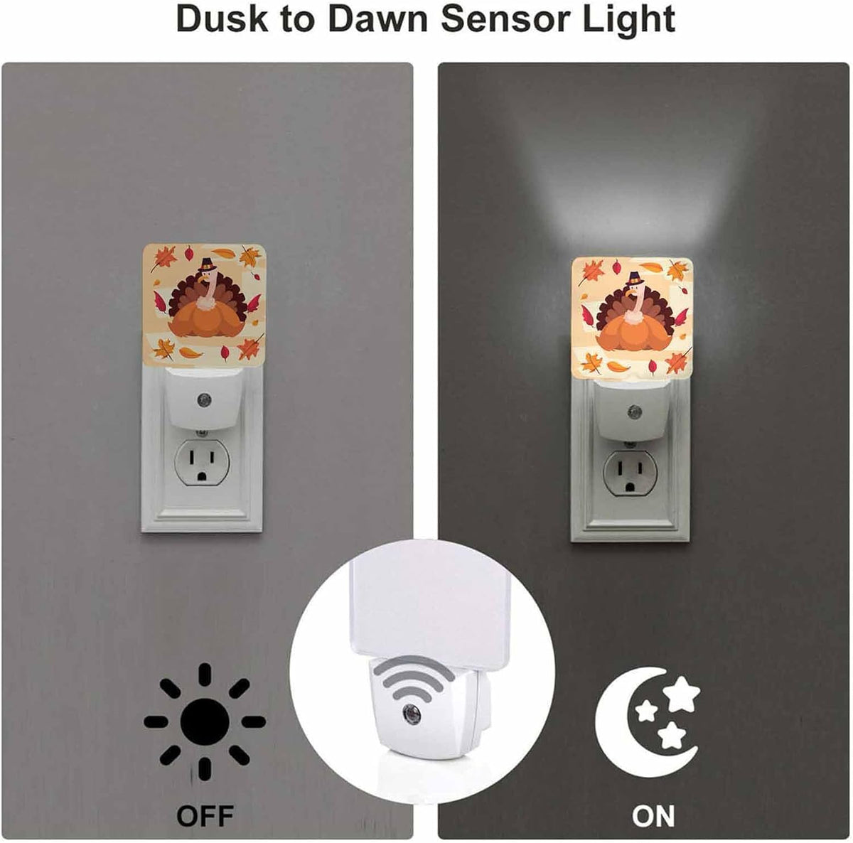 LED Night Light Plug into Wall with Dusk to Dawn Light Sensor White Energy Efficient Thanksgiving Holliday Turkey Pumpkin Leaves Nightlight for Bedroom Bathroom Hallway Living Room Kitchen