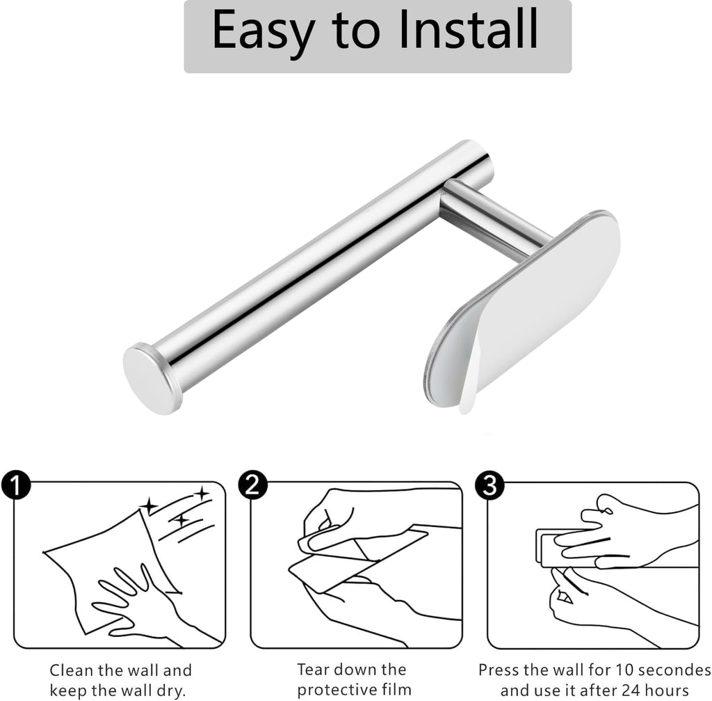 Self Adhesive Toilet Paper Holder, 304 Stainless Steel Wall Mounted Toilet Paper Holder, Adhesive Mounting, No Drilling Toilet Paper Holder Suitable for Bathroom, Kitchen, Toilet, RV (Chrome), 1 pack