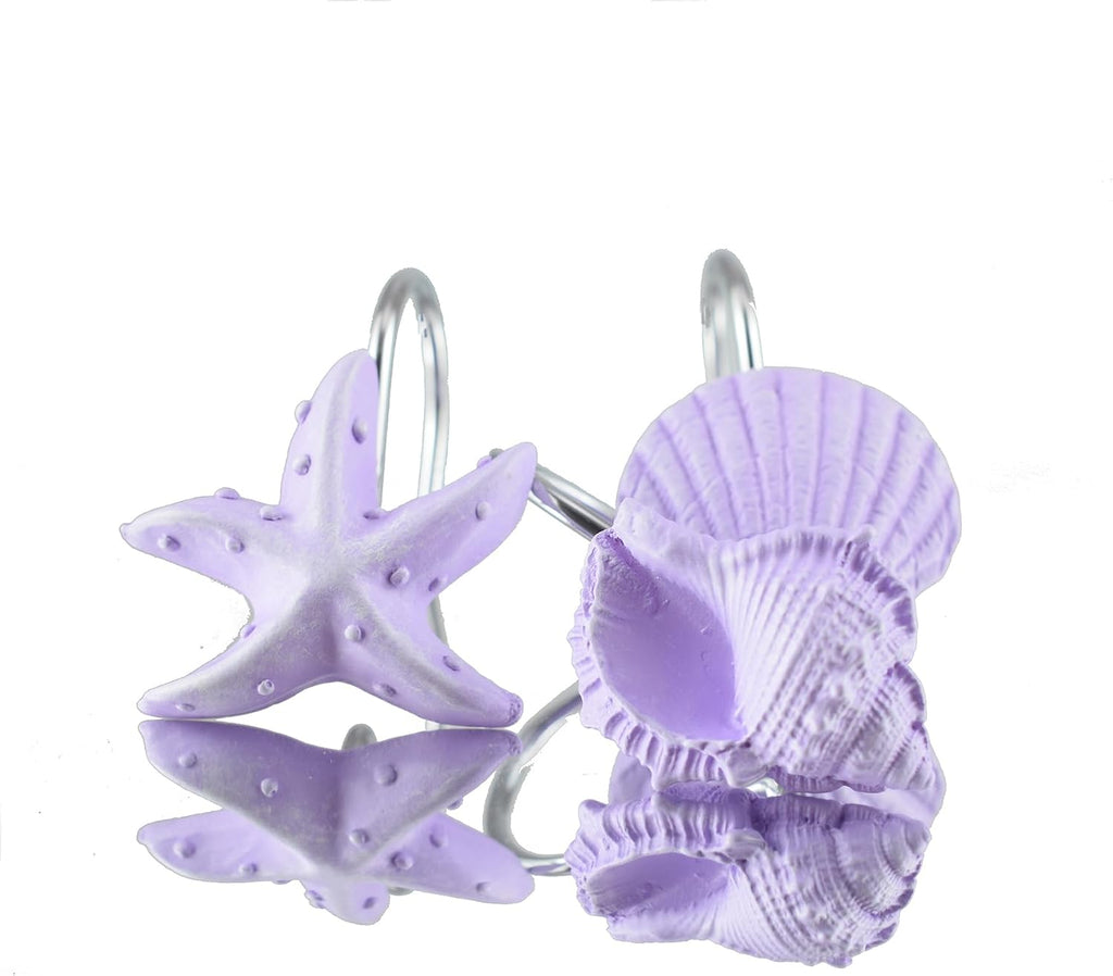 12pc Nautical Shower Curtain Hooks Rings Seashell Bathroom Decor