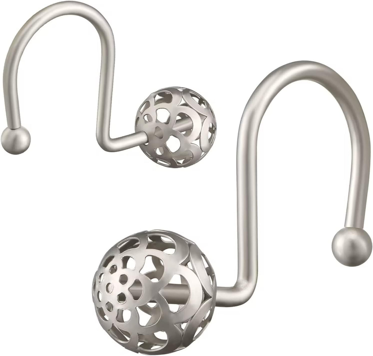 Gracelife 12Pcs Hollow Ball Shower Curtain Hooks Luxury Quality Rustproof Stainless Steel Shower Curtain Rings Hooks for Bathroom Rod (Nickel)