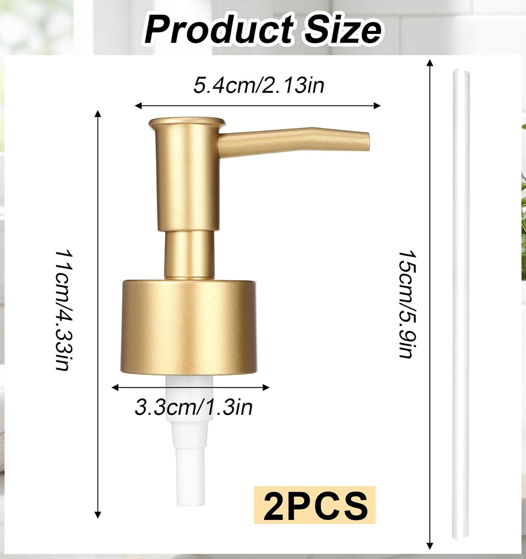 Replacement Soap Dispenser Pump, 2 Pack Gold Soap Dispenser Pump Fits Standard 28/400 Thread Size, for Kitchen and Bathroom Lotion Bottles Pearl Gold + 6 inch Tube