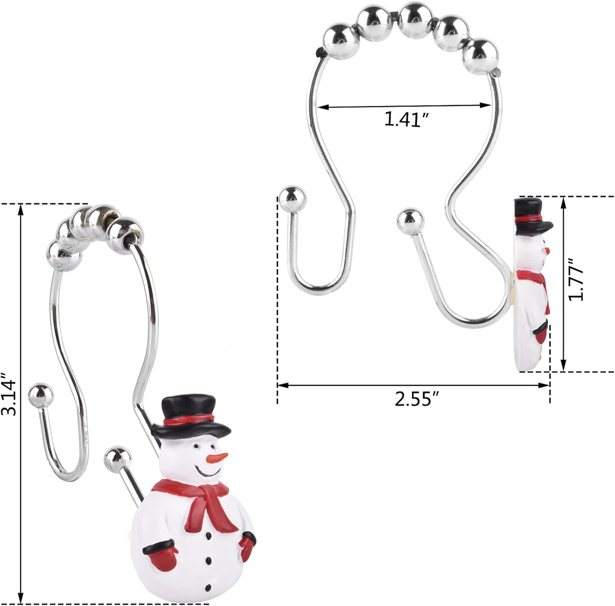 Christmas Double Shower Curtain Hooks,12PCS Xmas Snowman Rust Proof Shower Curtain Hook Rings for Winter Decoration in Bathroom and Living Room