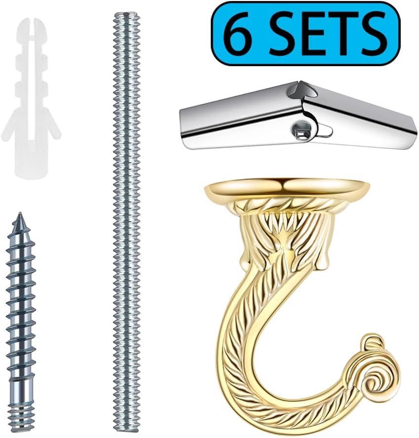 Heavy Duty Ceiling Hooks, Hanging Plants & Baskets (6, Gold)