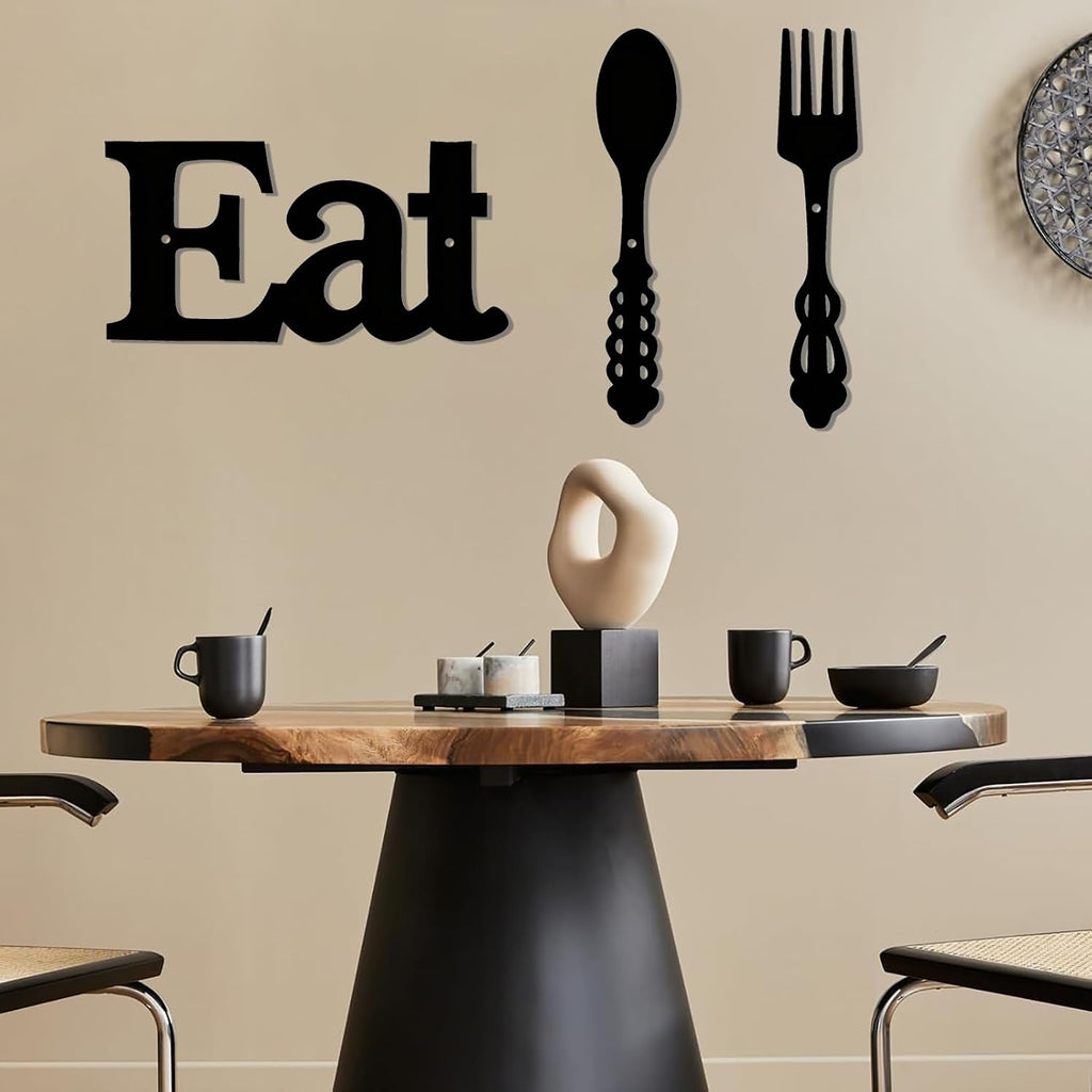 DUOOLN Metal Kitchen Eat Signs Wall Decor, Modern Kitchenware Line Art, Rustic Home Hanging Pictures Country Farmhouse Sign For Mardi Gras Easter Dining Room - Black