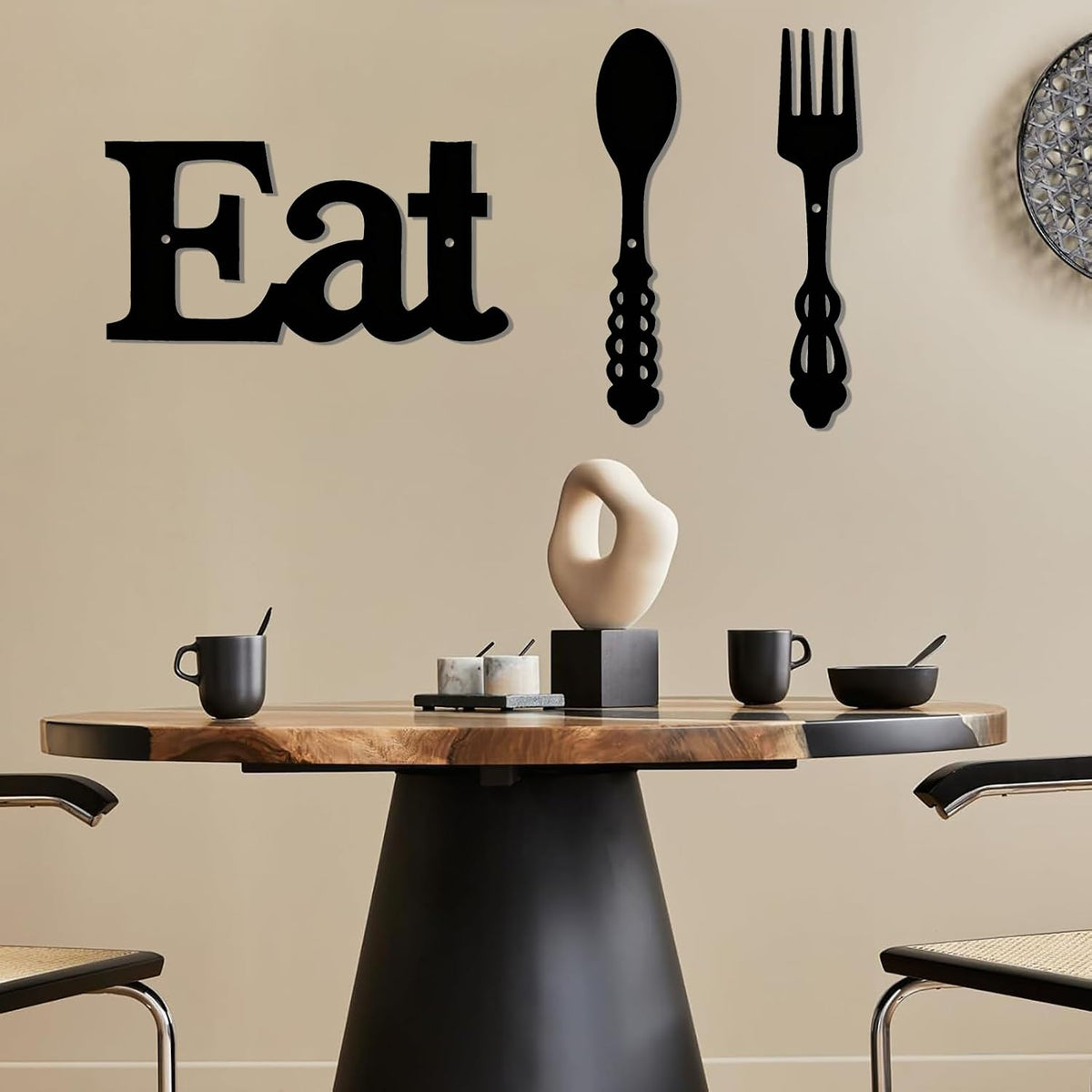 DUOOLN Metal Kitchen Eat Signs Wall Decor, Modern Kitchenware Line Art, Rustic Home Hanging Pictures Country Farmhouse Sign For Mardi Gras Easter Dining Room - Black