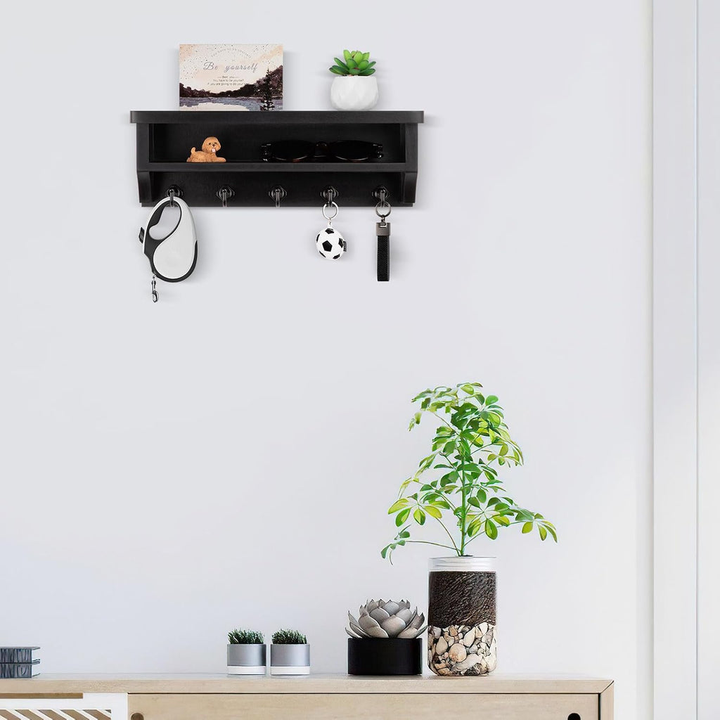 Nekon Key Holder Wall Mount, Wall Organizer Shelf with 5 Key Hooks