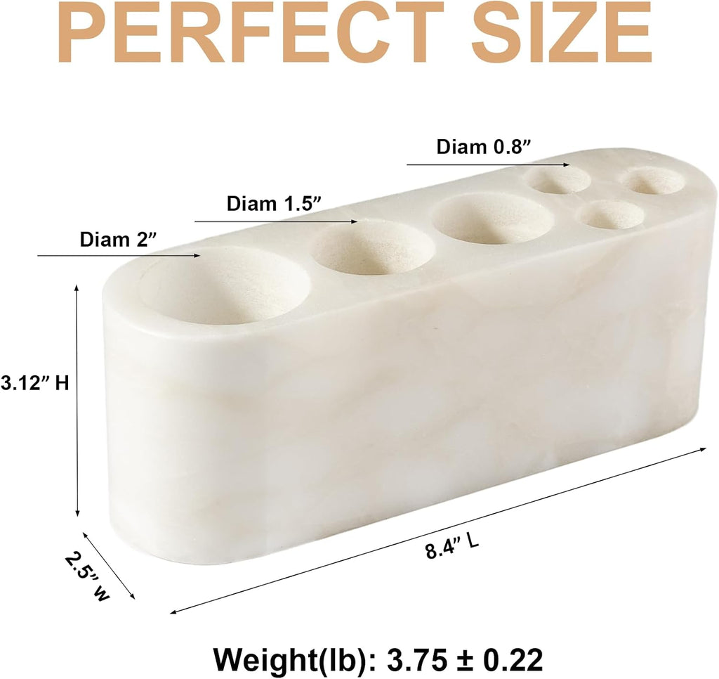 BCS Toothbrush Holder for Bathrooms, 6 Slots Open-Bottom Marble Toothbrush and Toothpaste Holder Stand Bathroom Organizer Countertop for Electric Toothbrush, Floss, Razor, Comb - Karibib Ice