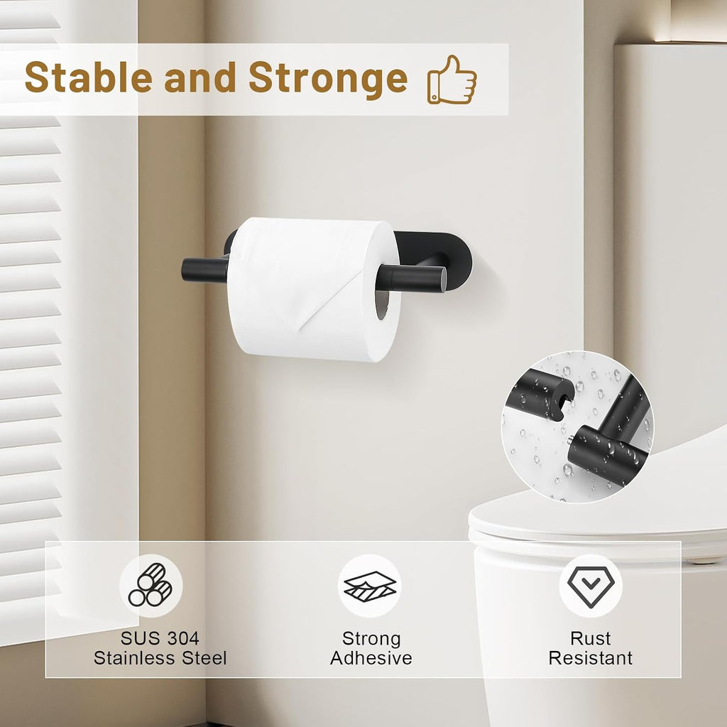 Matte Black Self Adhesive Toilet Roll Paper Holder No Drill for Bathroom
