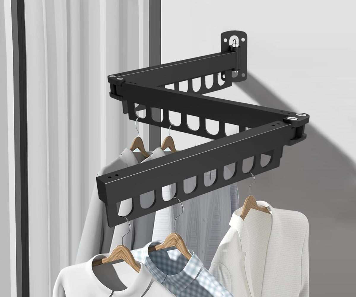 Retractable Wall Mounted Clothes Drying Rack, Rustproof Steel Drying Rack with 24 Hanging Holes, Space‑Saving Design for Apartments, Laundry Rooms, Balconies & RVs (Black)