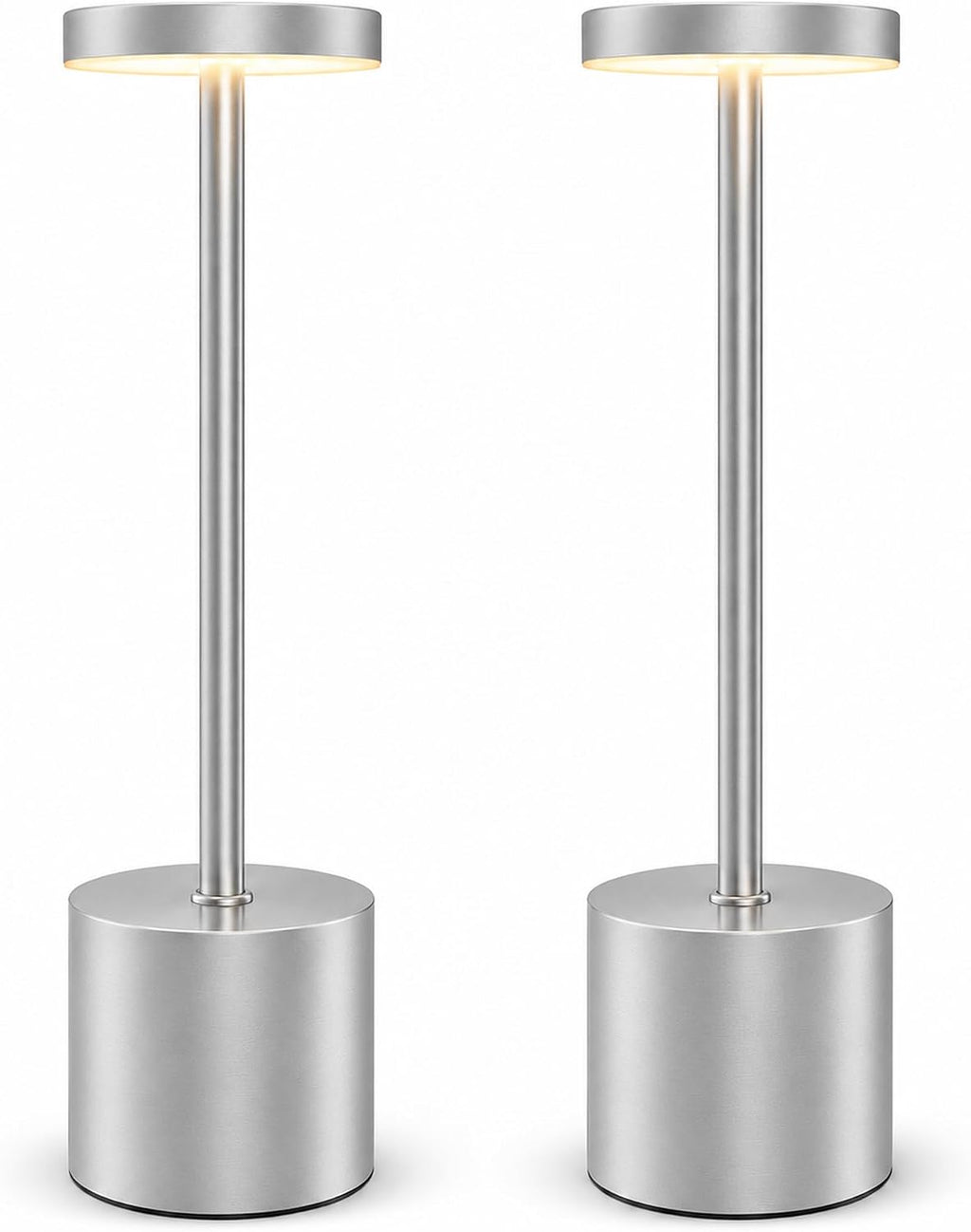 AUDLES Silver Rechargeable Table Lamps 2 Pack, Cordless Battery Operated LED Desk Lamp with Touch Control, 3 Color Temperatures, Dimmable Portable Lamps for Bedroom, Dining Room, Patio, Restaurant