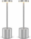 AUDLES Silver Rechargeable Table Lamps 2 Pack, Cordless Battery Operated LED Desk Lamp with Touch Control, 3 Color Temperatures, Dimmable Portable Lamps for Bedroom, Dining Room, Patio, Restaurant