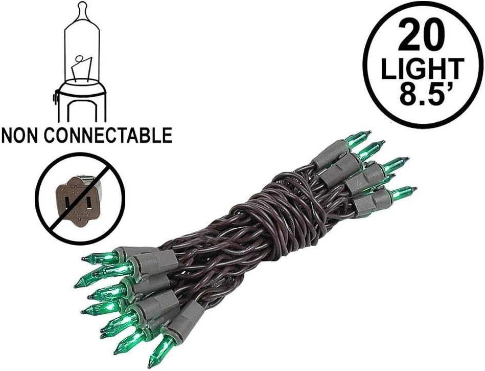 Novelty Lights 8.5 Feet 20 Bulb Green Mini Light String, Brown Wire