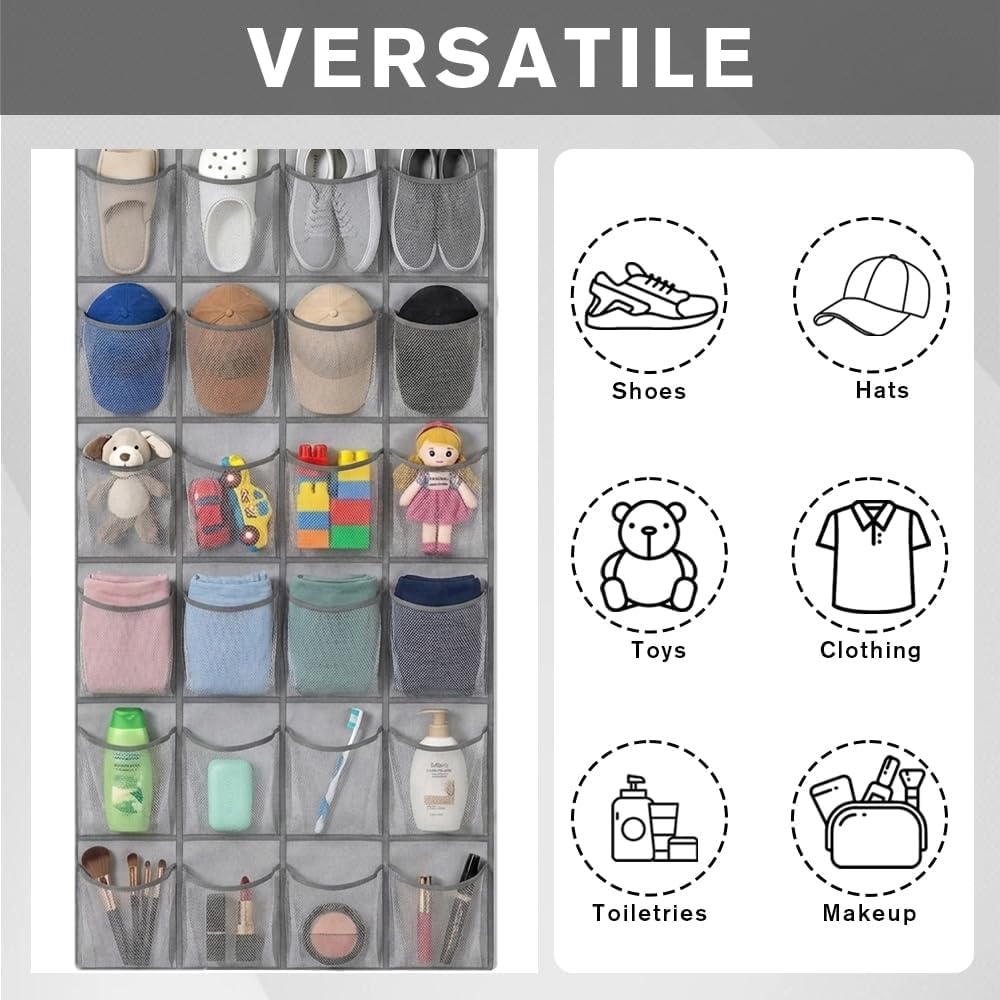 24 Pockets Over the Door Shoe Organizer, Breathable Mesh Hanging Shoe Rack