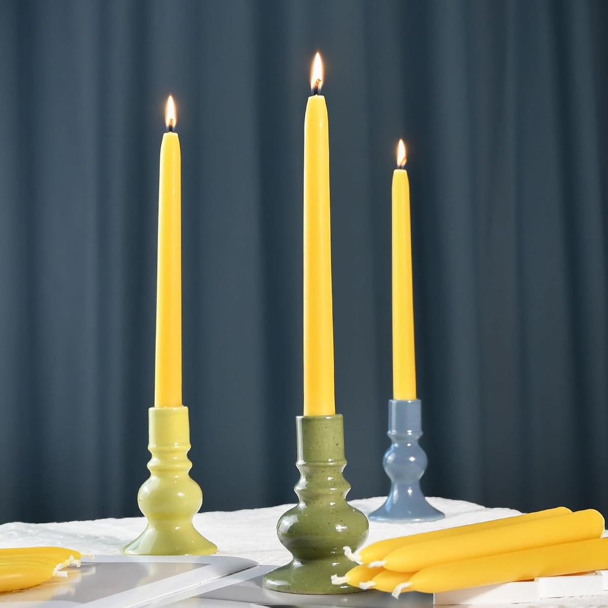 DEYBBY Beeswax Taper Candles, Clean Burning, Natural, 9 Inch, Set of 12