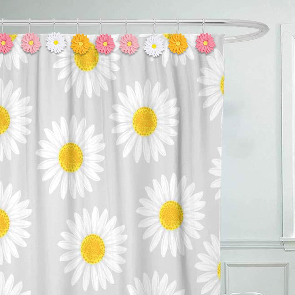 12-Piece Flowers Daisy Floral Shower Curtain Hooks for Bathroom