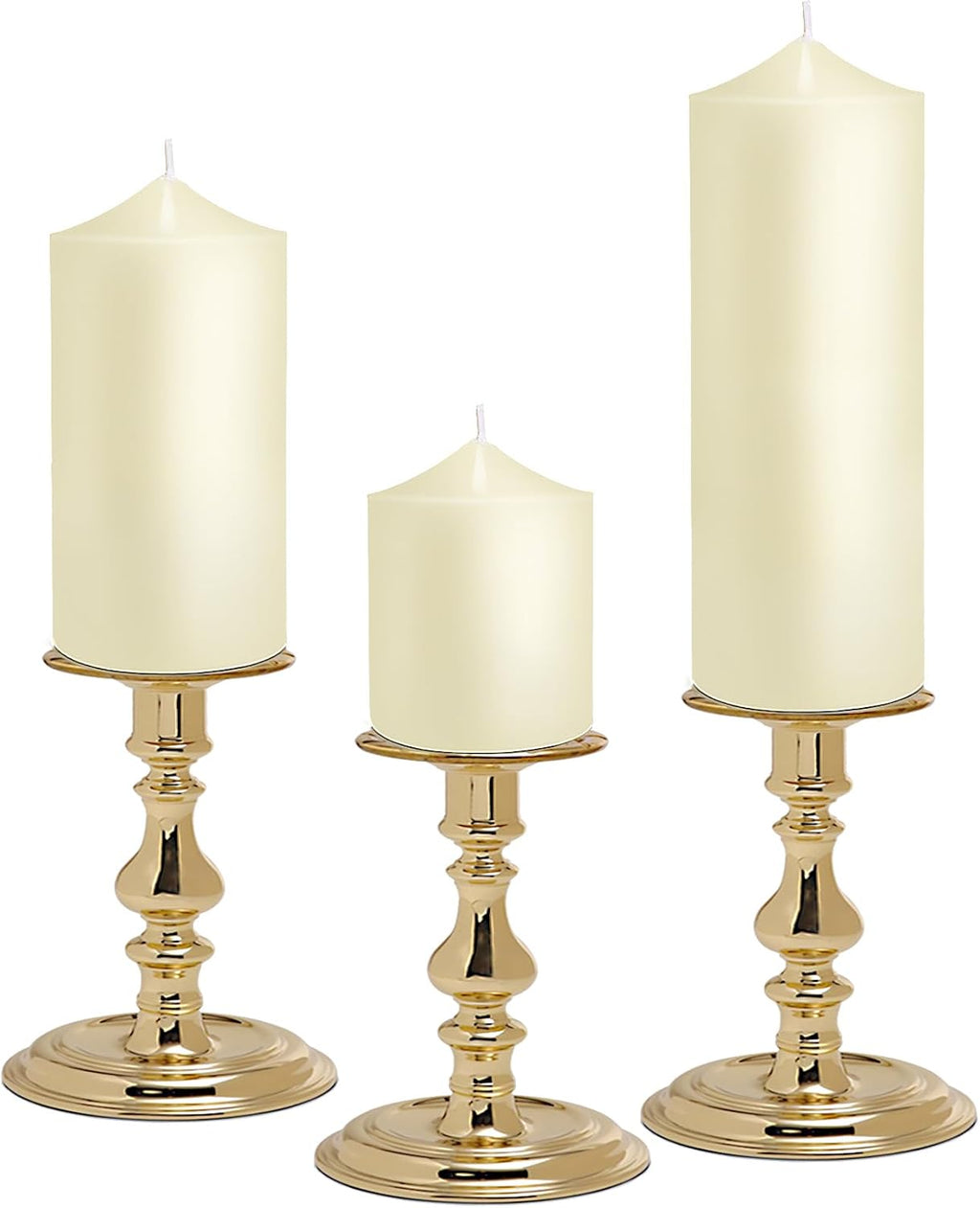 Pillar Candles 3 x 4, 6, and 8 inches, Large Handmade Candles Set of 3, Ivory Decorative Candles for Wedding, Home Decoration, Dinner, Church