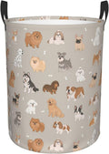 Cute Dog Animals Beige Round Laundry Hamper Storage Basket Toys Clothes Organizer Bin For Home Bathroom Bedroom Dorm Nursery, 62l