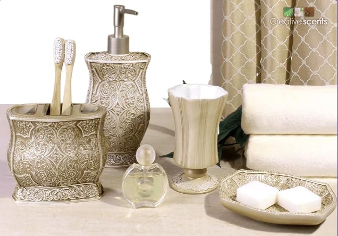 Creative Scents Victoria Beige 4 Piece Resin Bathroom Accessories Set