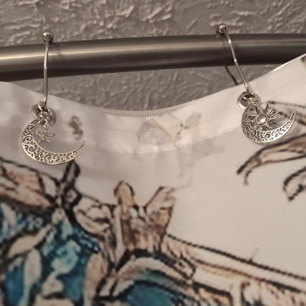 Decorative Sun Moon Celestial Shower Curtain Hooks Rings Set of 12, Silver