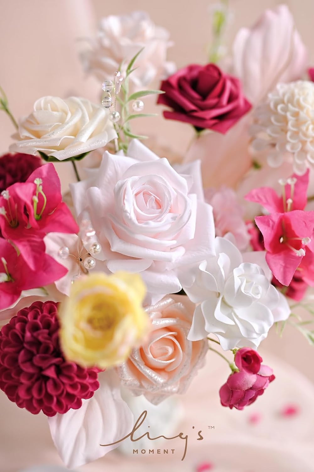Ling's moment Hot Pink Fuchsia Artificial Dahlias, Wedding Flowers, 25 pcs