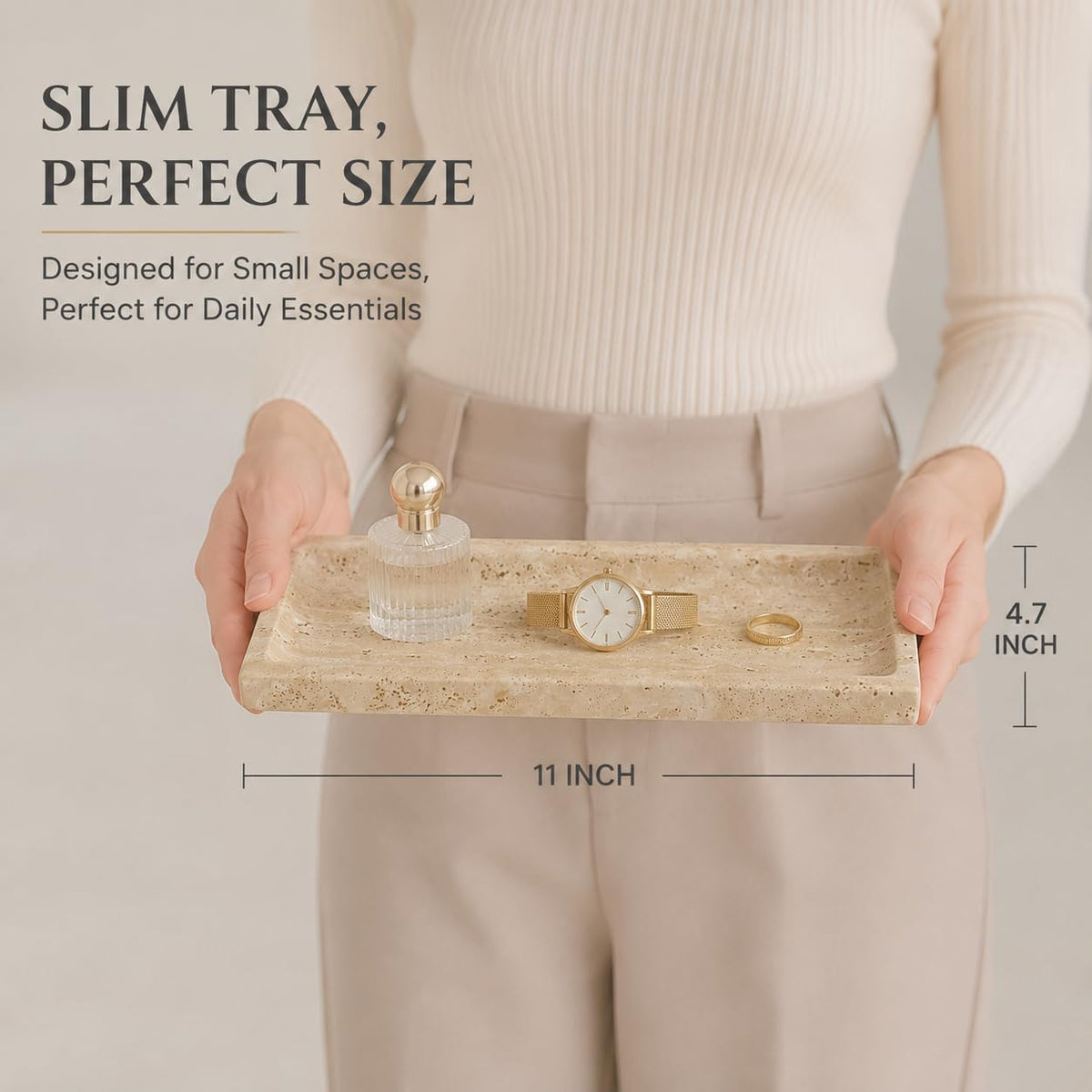 Stone Travertine Tray for Vanity Countertop, Small Beige Marble Tray