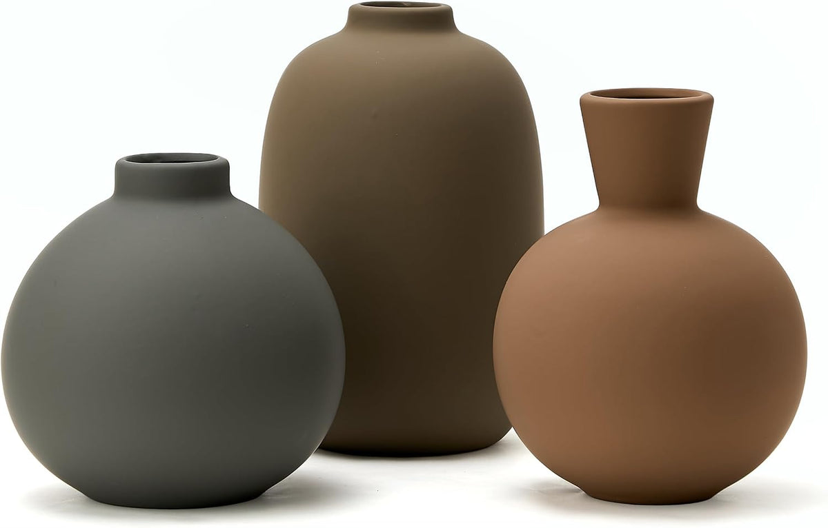 Multicolor Ceramic Vase Set of 3, Nordic Minimalist Vases Home Decor, Modern Aesthetic Farmhouse Decorative for Bouquet Pampas Grass Dried Fresh Flowers, Living Room, Entryway Mantel, Bedroom, Kitchen