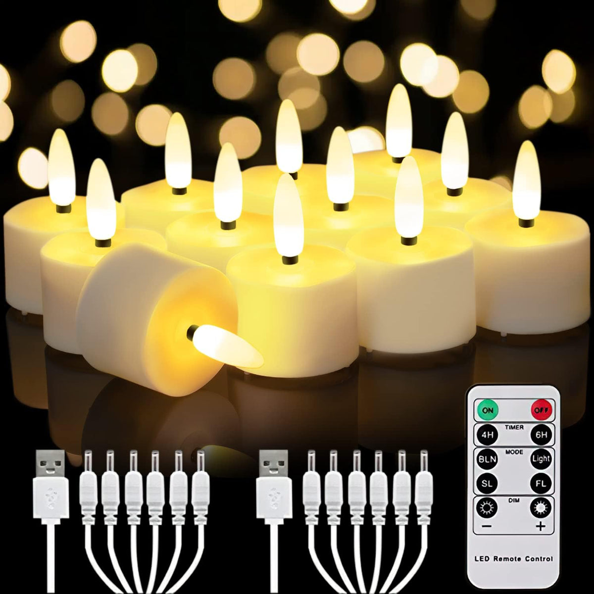 Homemory 12-Pack Rechargeable Tea Lights Candles with Remote, 4H/6H Timer