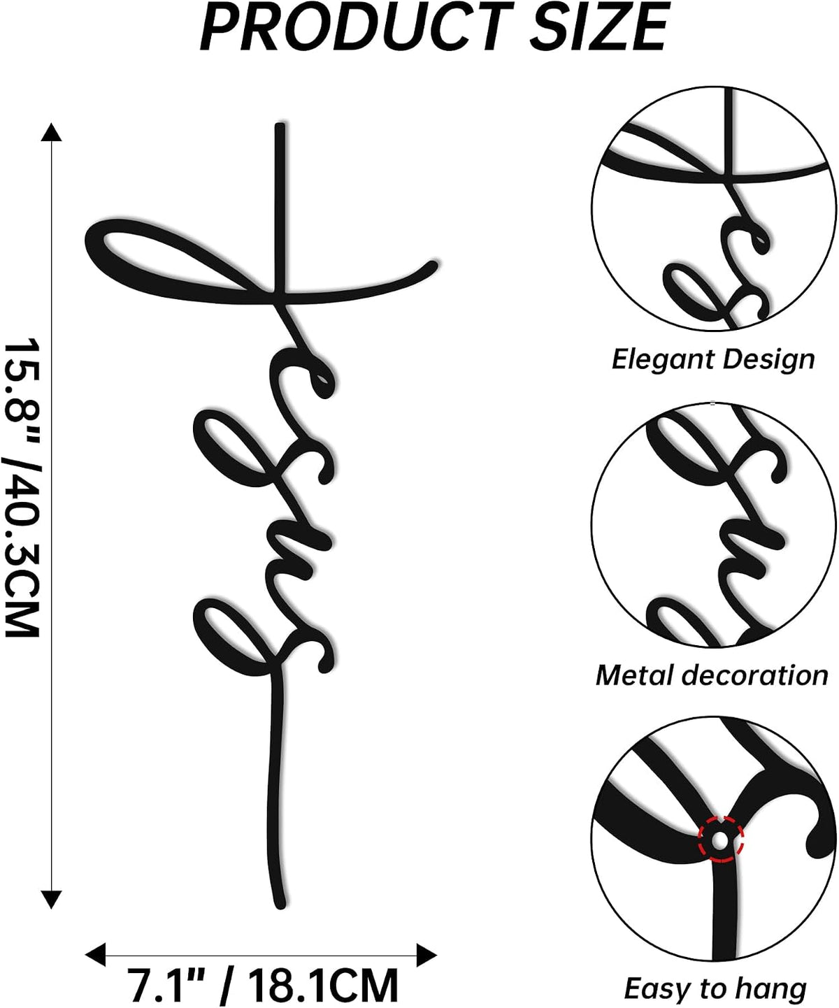 JEWLOVE Jesus Name Cross Metal Wall Art, Christian Church Home Decor