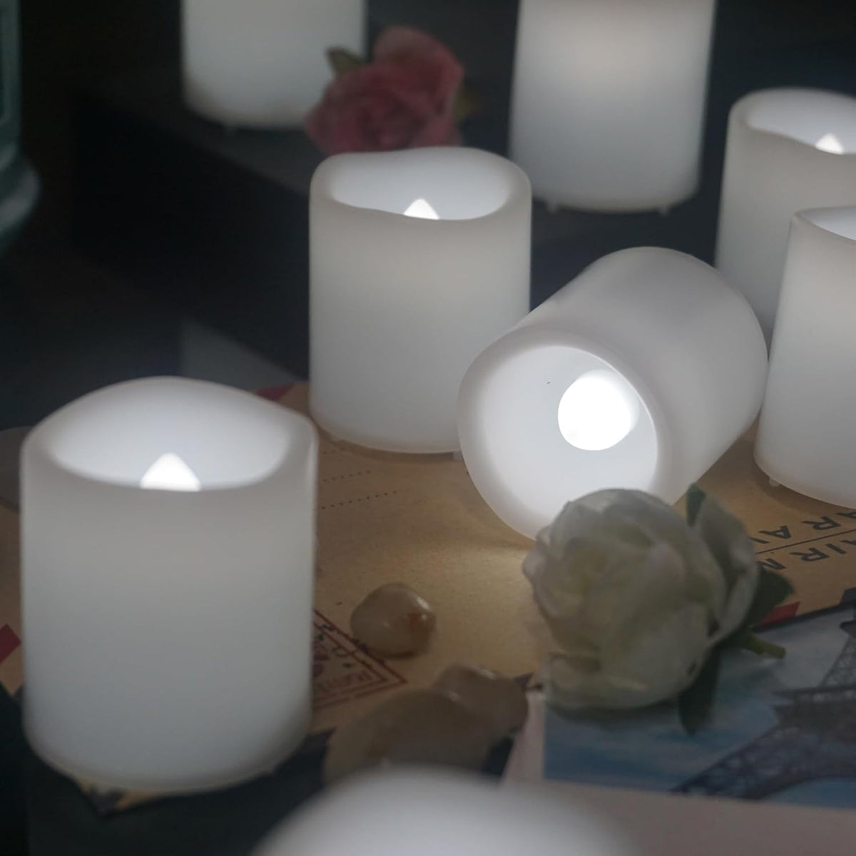 12 Pack LED Flameless Votive Candles, White Glow