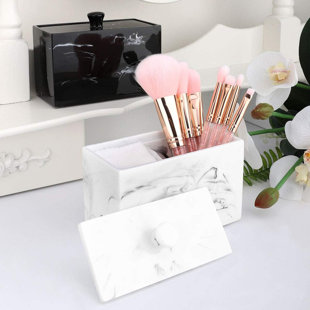 Luxspire Cotton Swab Holder, Dual Compartment Jar with Lid, Ink White
