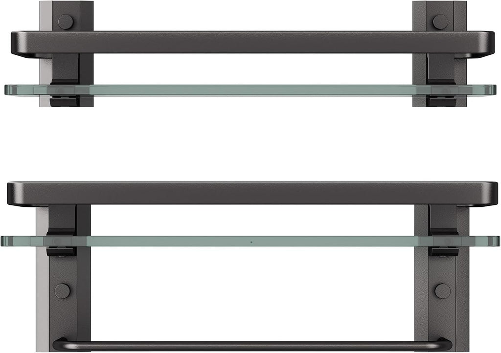 Danpoo Bathroom Shelves Wall Mounted, Clear Tempered Glass Shelf with Towel Bar, Hand Towel Holder(Matte Black)