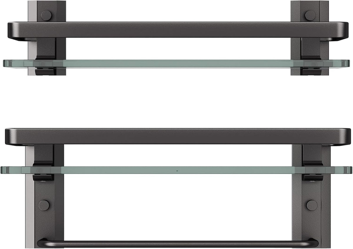 Danpoo Bathroom Shelves Wall Mounted, Clear Tempered Glass Shelf with Towel Bar, Hand Towel Holder(Matte Black)