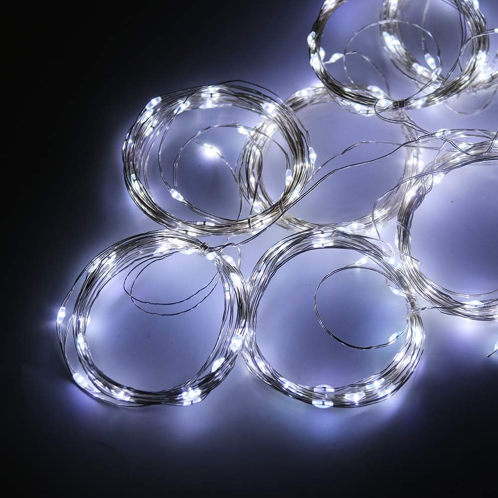 Curtain Lights 300 LED String Lights, Hanging Window Lights USB Powered 8 Mode & Timer Remote Dimmable Copper Lights for Bed Canopy, Home, Girls Bedroom, Party, Wall Decor-9.8ft x 9.8ft(Cool White)