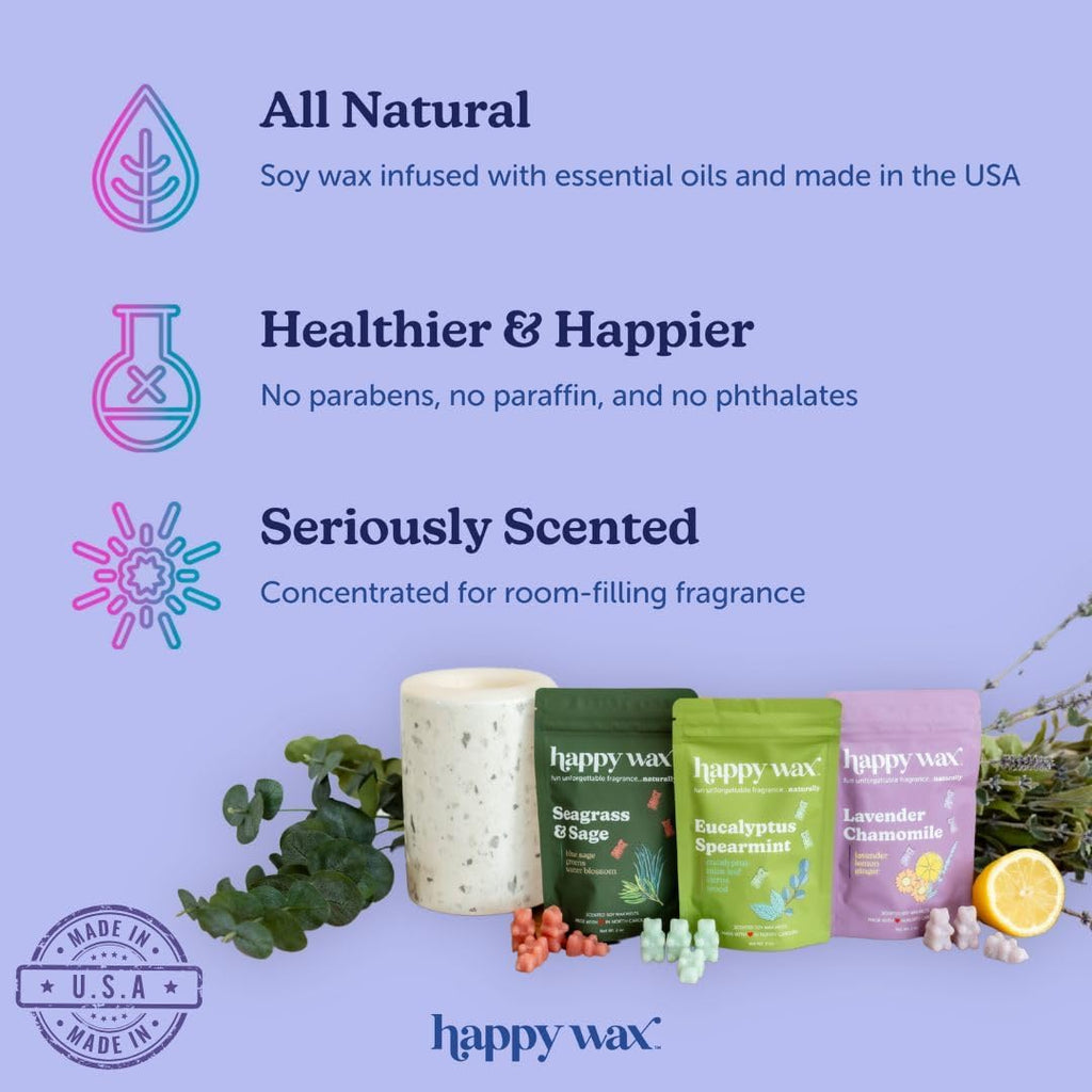 Happy Wax Eucalyptus Spearmint Scented Bear Wax Melts - Natural Strong Eucalyptus Scented Wax Melts Infused w/Essential Oils - Non Toxic Soy Wax for Warmers (8 oz Pouch)