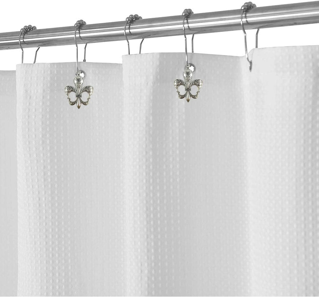 Set of 12 Fleur De Lis Shower Curtain Hooks French Lily Royal Heraldry French Cottage Chic Historical Theme Style Decorative Home Bathroom Stainless Steel Rustproof (Silver)