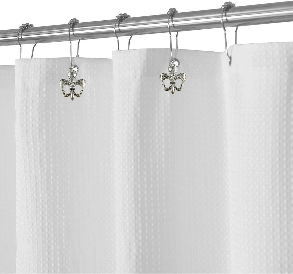Set of 12 Fleur De Lis Shower Curtain Hooks French Lily Royal Heraldry French Cottage Chic Historical Theme Style Decorative Home Bathroom Stainless Steel Rustproof (Silver)