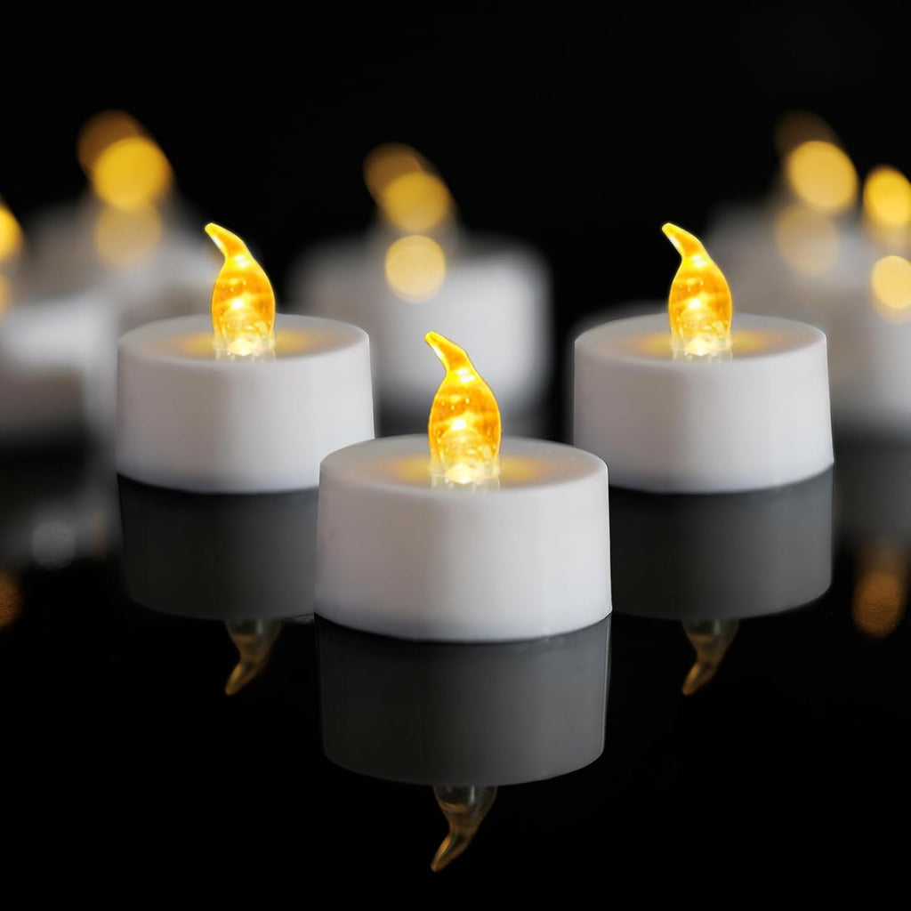 LANKER 24 Pack LED Tea Lights Candles, Flickering Yellow Flameless Candles (Yellow-24pcs)