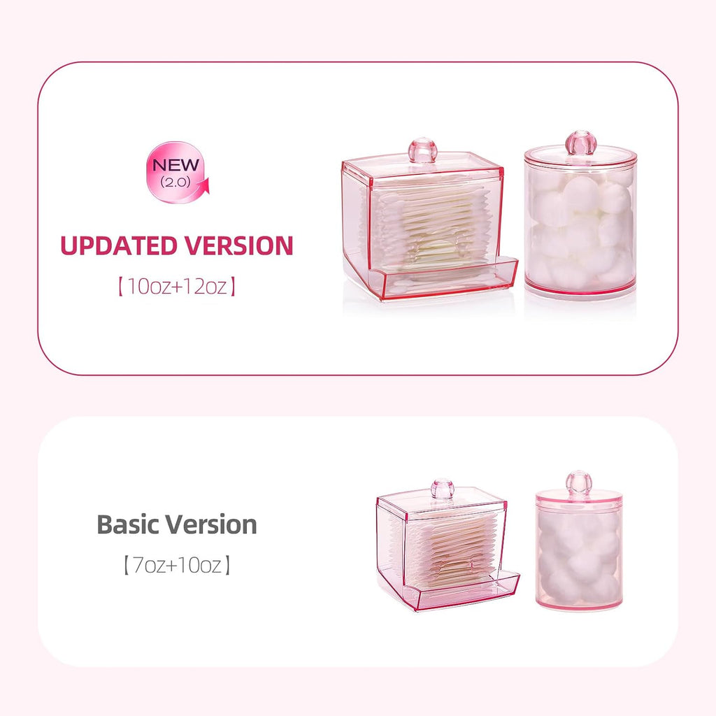 Tbestmax Pink Qtips Dispenser Bathroom Container, 10/12 oz Big Cotton Ball Holder, Apothecary Jar Organizer for Storage Cotton Swab, Round Pads, Floss Picks