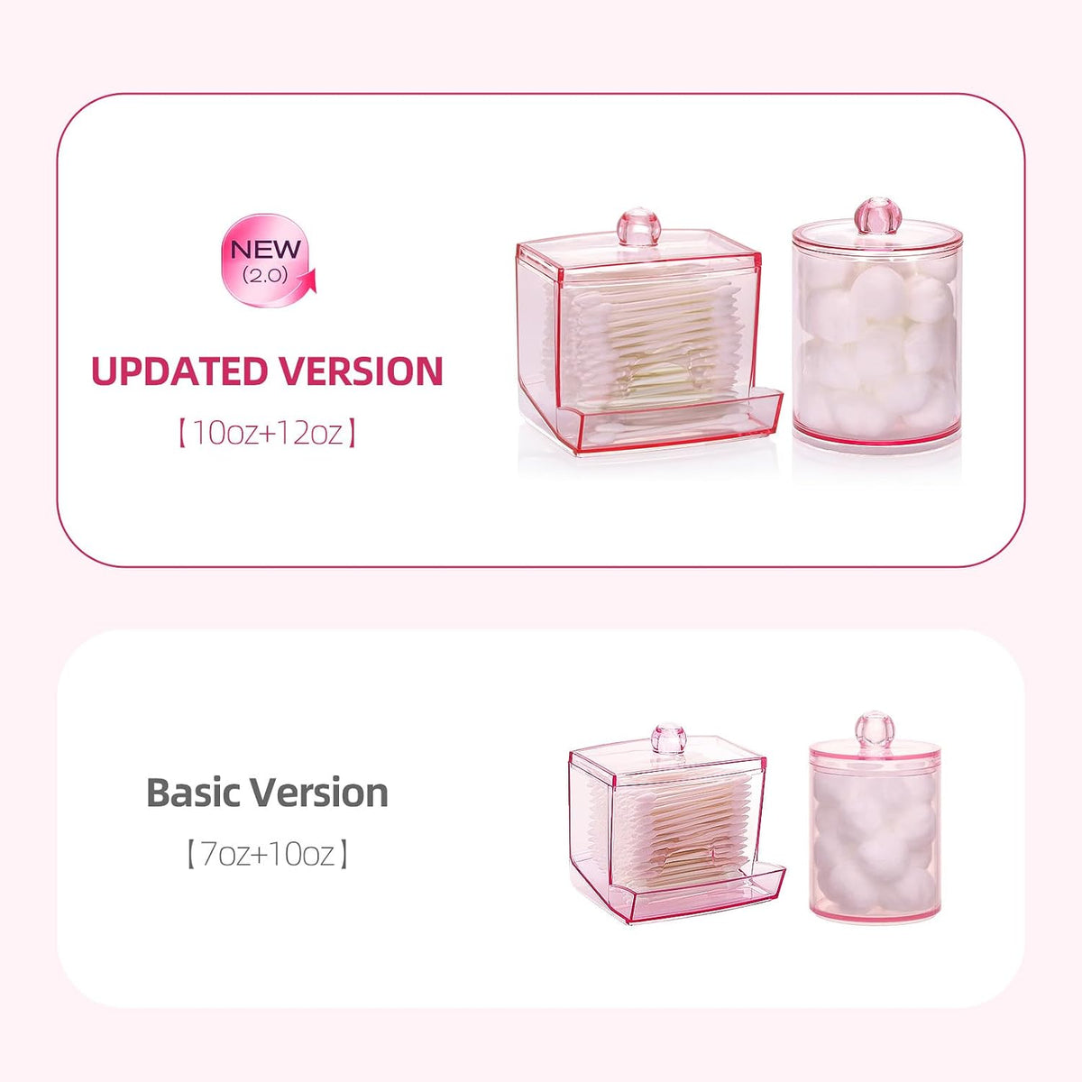 Tbestmax Pink Qtips Dispenser Bathroom Container, 10/12 oz Big Cotton Ball Holder, Apothecary Jar Organizer for Storage Cotton Swab, Round Pads, Floss Picks
