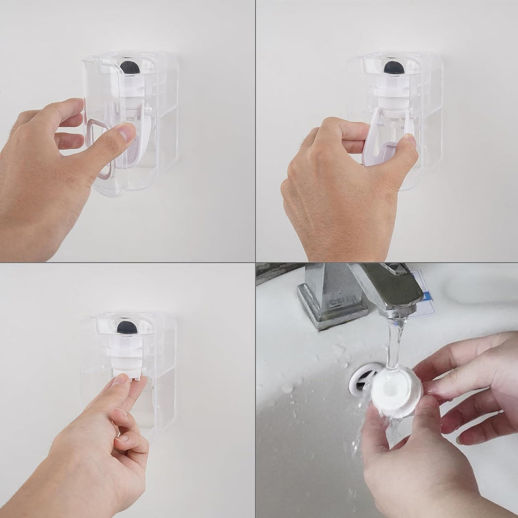 Toothbrush Holder Wall Mounted with Cover for Bathroom, 2 Slots Toothbrush Storage Organizer for Shower, Self Adhesive Toothbrush Hanger with Automatic Toothpaste Squeezer Dispenser (Clear)