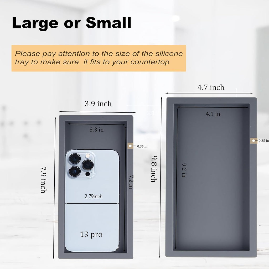 Silicone Bathroom Vanity Tray Dish Soap Holder Sink Organizer, Grey