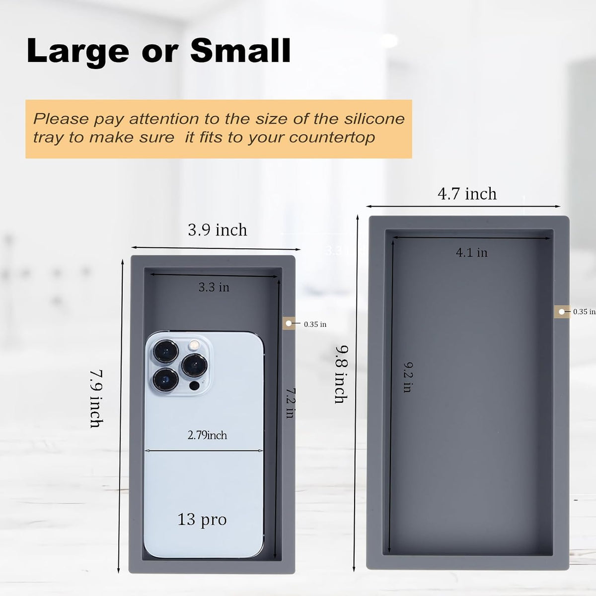 Silicone Bathroom Vanity Tray Dish Soap Holder Sink Organizer, Grey