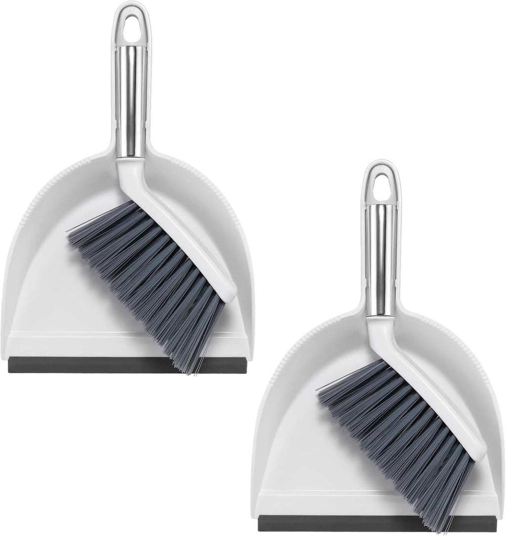 NACENA Mini Broom and Dustpan Set, 2 Packs, White&Gray