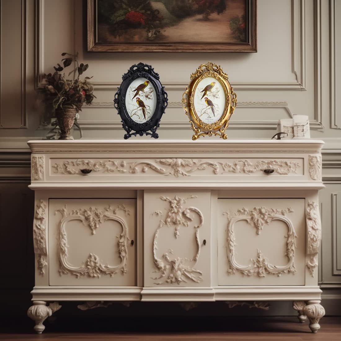 SIKOO Ornate Picture Frame 4x6 Antique Frames Vintage Frames Tabletop and Wall Mount Oval picture Frame, Victorian Home Decor, Black