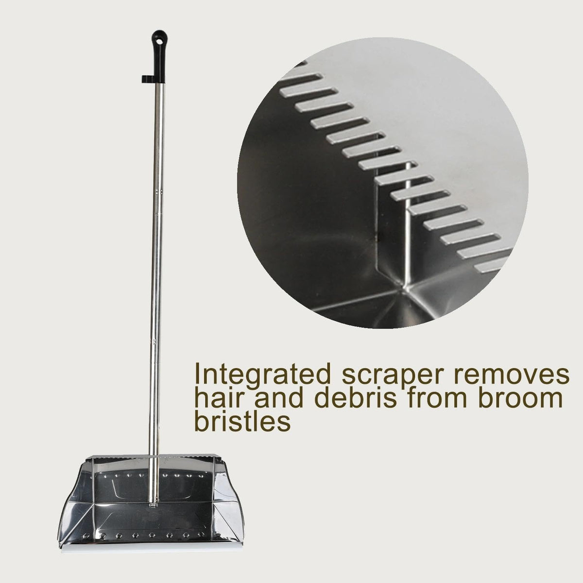 Metal Dust Pan with Long Handle, Stainless Steel Standing Dustpan
