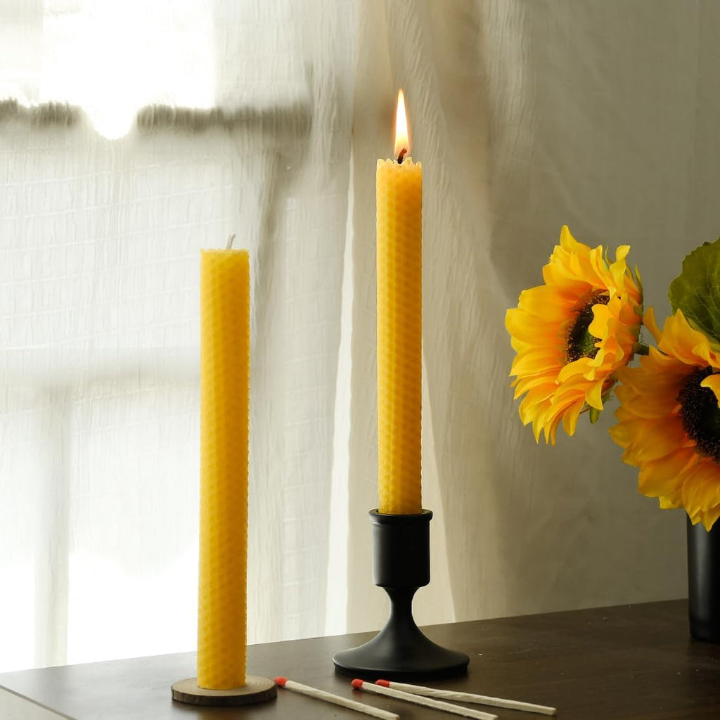 TELOSMA Hand Rolled Natural Beeswax Taper Candles, Yellow, 8 Inch, 4 Pack