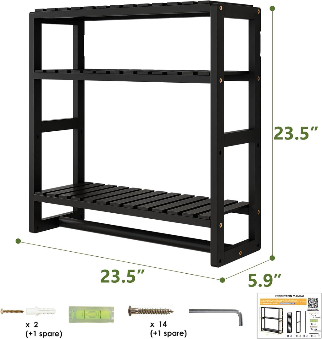 Galood Over The Toilet Storage Bathroom Shelves Wall Mounted 3 Tier Black-L