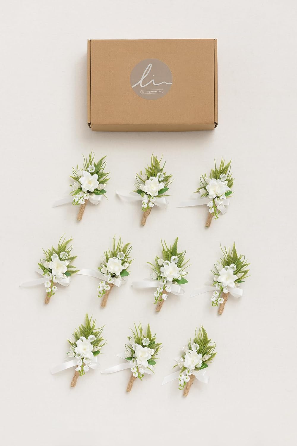 Ling's Moment Boutonniere for Men, White Lily Valley, 10pcs
