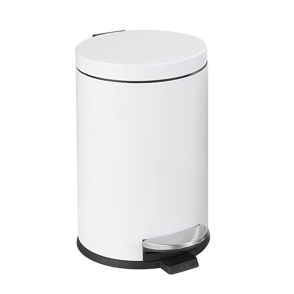 SunnyPoint 4.5 Liter(1.2 Gallon) Small Round Trash Can with Plastic Inner Bucket; Bathroom, Office, Kitchen and Bedroom Step On and Slow Close (WHT)