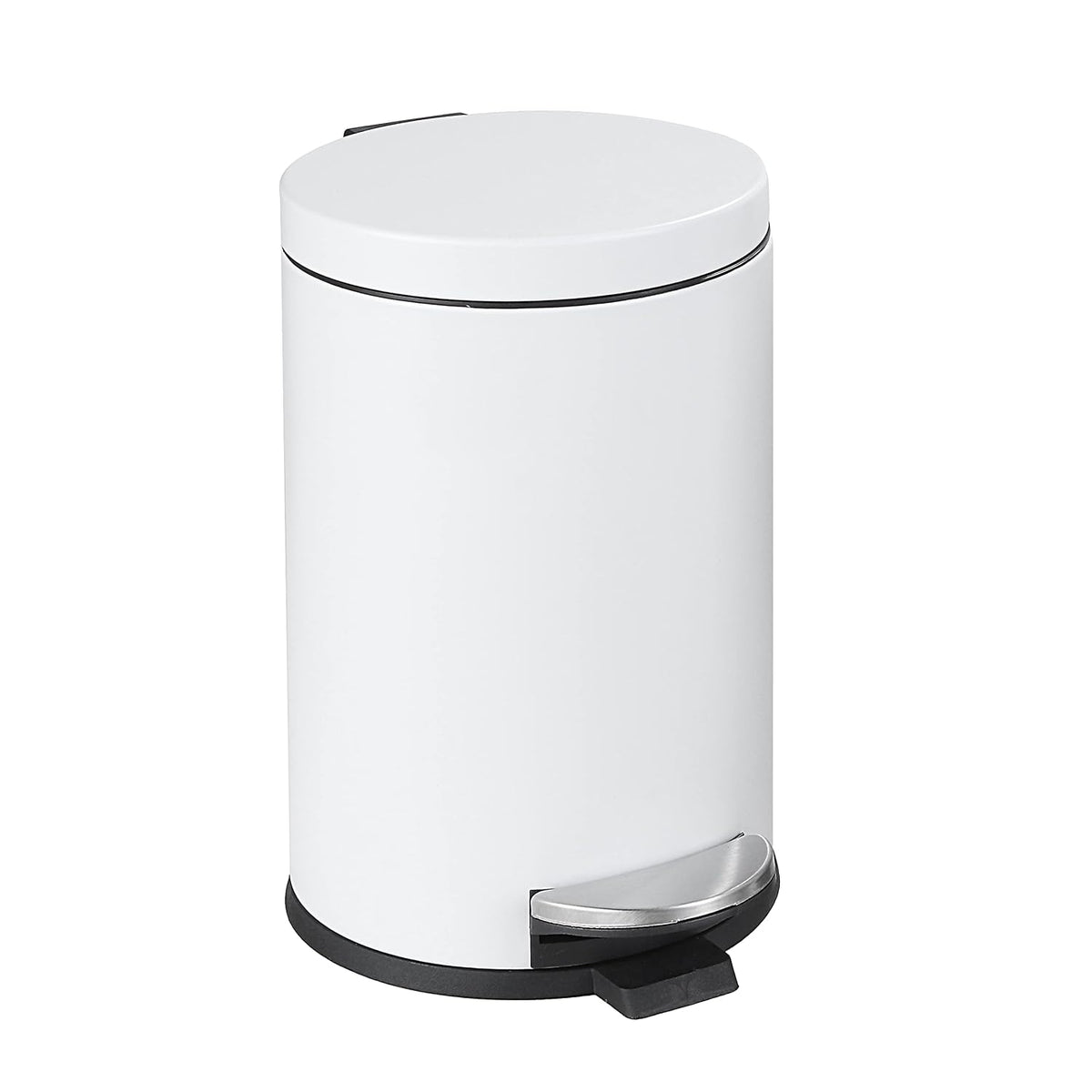SunnyPoint 4.5 Liter(1.2 Gallon) Small Round Trash Can with Plastic Inner Bucket; Bathroom, Office, Kitchen and Bedroom Step On and Slow Close (WHT)